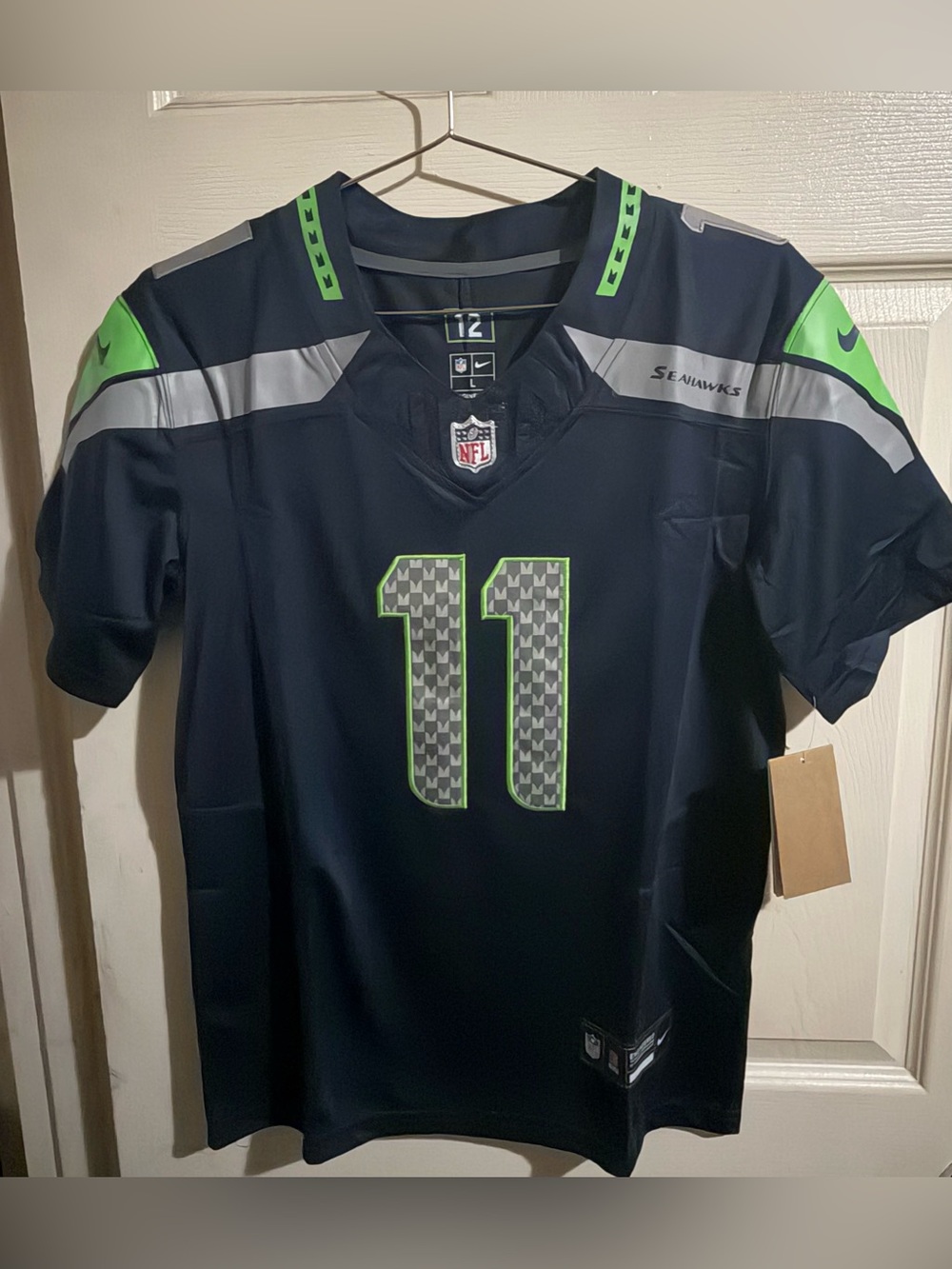 Nike style Youth Seattle Seahawks #11 Navy & Green Fan Football Jersey Size L
